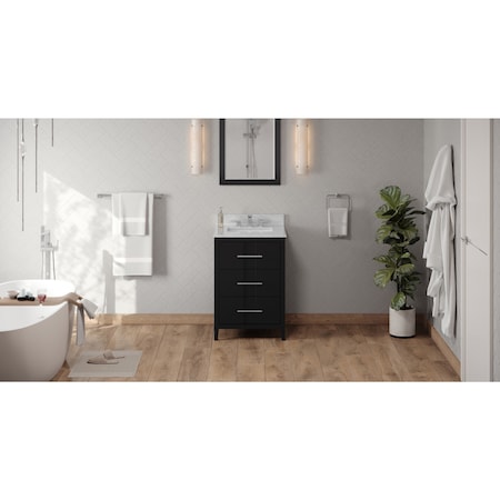 Jeffrey Alexander 24In. Black Katara Vanity, White Carrara Marble Vanity Top, Undermount Rectangle Bowl VKITKAT24BKWCR